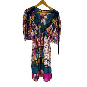 MAEVE BY ANTHROPOLOGIE Semi Sheer Multicolored Geometric Print Dress Sz 6 NWT